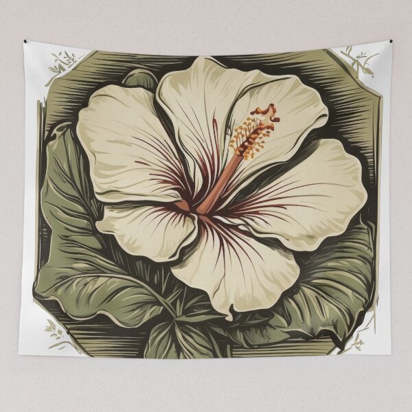 Item preview, Hibiscus flower in army green and cream  designed and sold by PrettyPinkSkies.