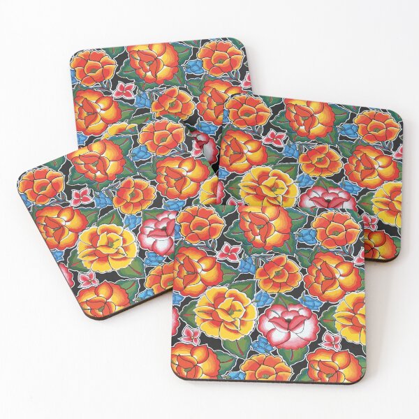 Item preview, Tehuana yellow flowers colorful mexican embroidery maximalist folk art designed and sold by T-Mex.