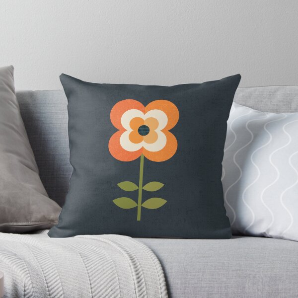 Flor Retro - Naranja y Carbón Cojín