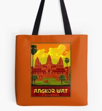 ANGKOR WAT : Vintage Cambodia Temple Print Tote Bag