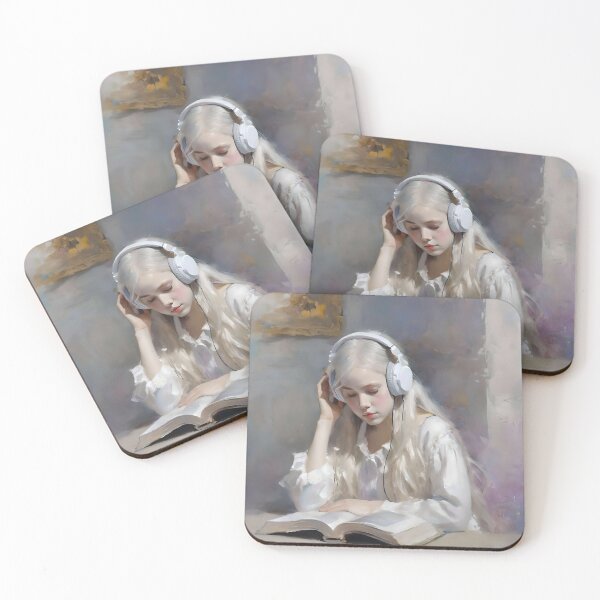 Item preview, Blonde Girl With Headphones Reading Book A designed and sold by Oldetimemercan.
