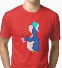 Penguin with a Fishing Pole (and a Hat) Tri-blend T-Shirt