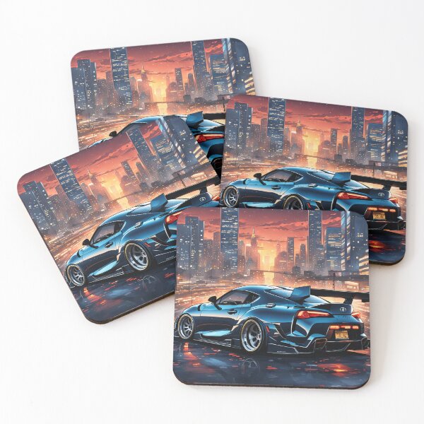 Artikelvorschau, Moderner Toyota Supra Schwarz Sonnenaufgang Illustration Design entworfen und verkauft von Salimgor Hangaround Music.