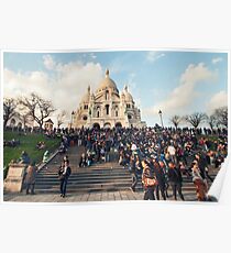 People in front of Sacre Coeur Basilica on Montmartre Poster