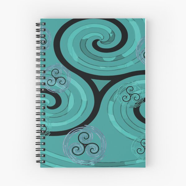 Item preview, Modern Celtic Triple Spiral Teal and Blue Pattern with Teal Background designed and sold by GrimalkinStudio.