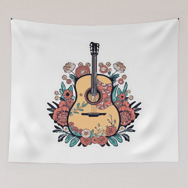 Item preview, Bohemian Acoustic Guitar and Blooming Flowers Design designed and sold by NiftyWrx.