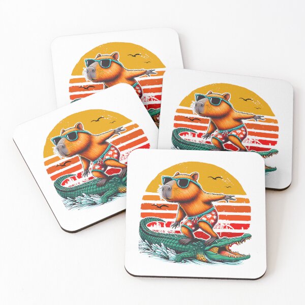 Item preview, Funny Capybara Riding Crocodiles Funny Retro Capybara with Friend Crocodiles designed and sold by JUSTBEELEGANT.