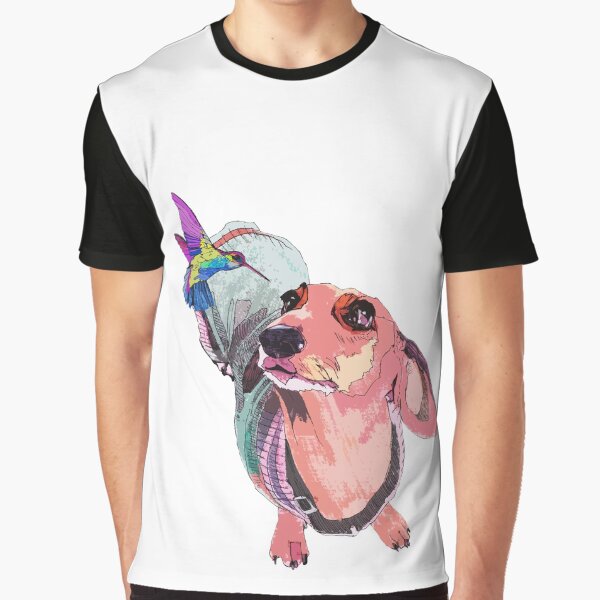 Handsome Dachshund and beautiful Hummingbird are falling in love. Graphic T-Shirt