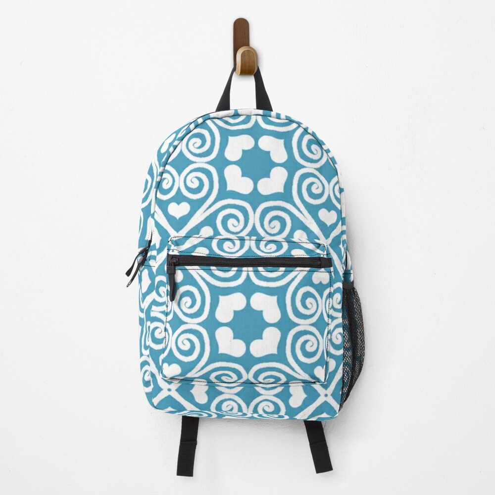 seamless pattern white-hearts printed on a backpack