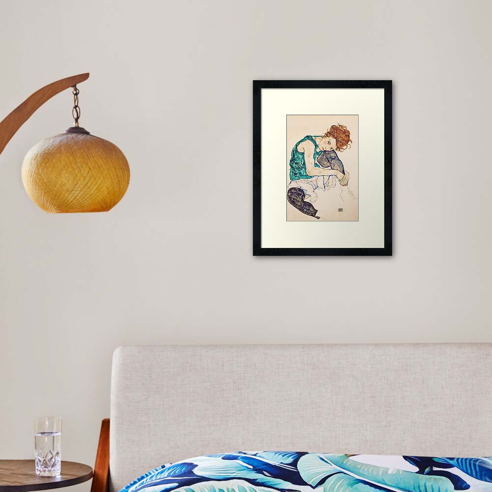 HD Seated Woman With Legs Drawn Up , by Egon Schiele - HIGH DEFINITION Framed Art Print