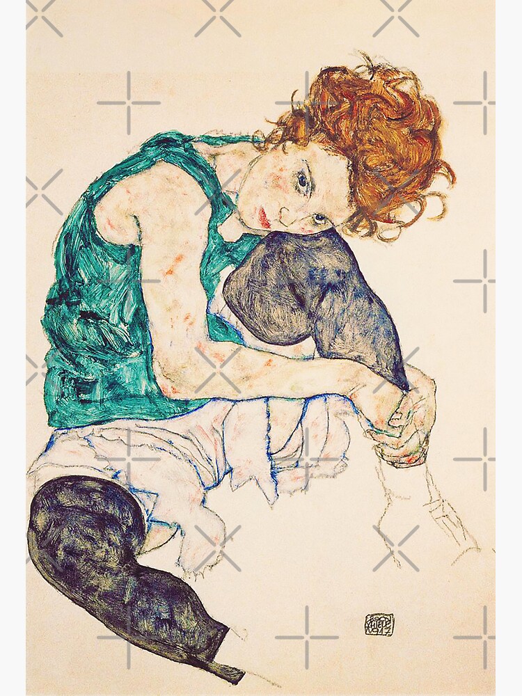 "HD Seated Woman With Legs Drawn Up , by Egon Schiele - HIGH DEFINITION