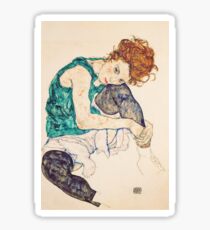 Femme assise en HD avec des jambes dessinées, par Egon Schiele - HAUTE DÉFINITION Sticker