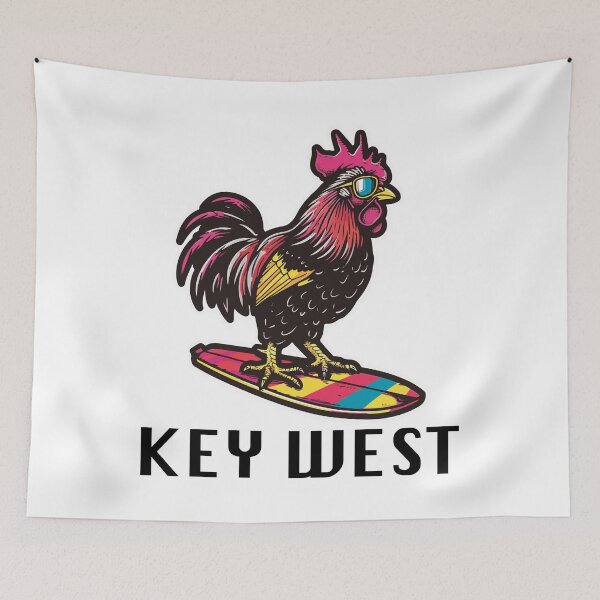 Item preview, Key West Florida - Surfing Rooster (with Black Lettering) designed and sold by VelvetRoom.