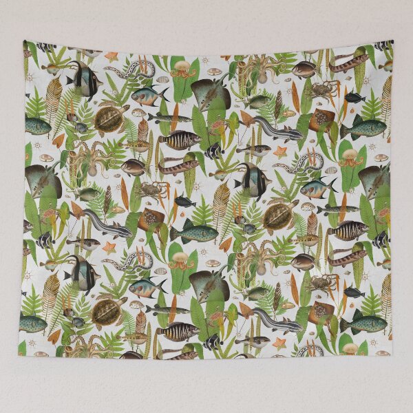 Item preview, Aqua Eden on green orange stone white faux linen texture designed and sold by Delinda Graphic Studio.