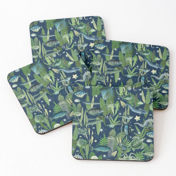 Item preview, Aqua Eden on green navy blue faux linen texture designed and sold by Delinda Graphic Studio.