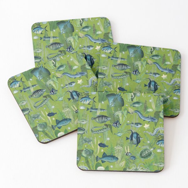 Item preview, Aqua Eden on applple green blue faux linen texture designed and sold by Delinda Graphic Studio.