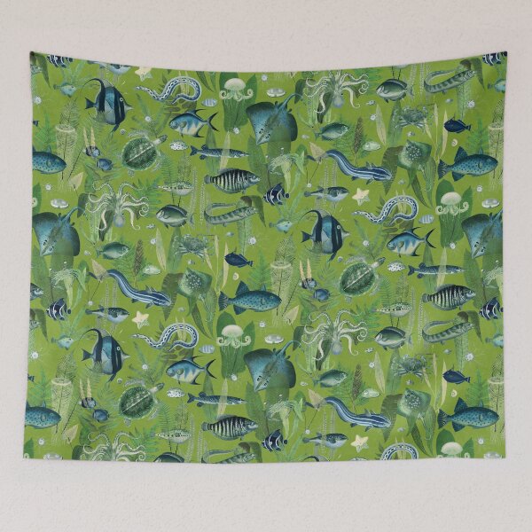 Item preview, Aqua Eden on applple green blue faux linen texture designed and sold by Delinda Graphic Studio.