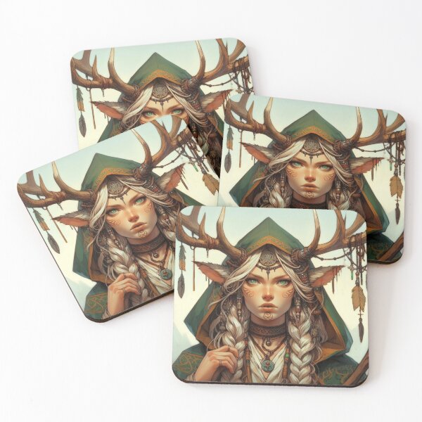 Item preview, Druid Blonde woman with Deer Antlers Mythical Style Fantasy Elf Girl Mythology RPG designed and sold by Cr320.