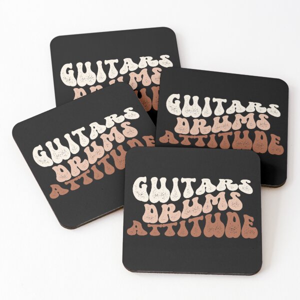 Item preview, GUITARS DRUMS ATTITUDE retro classic rock style wavy text design designed and sold by Jt41.
