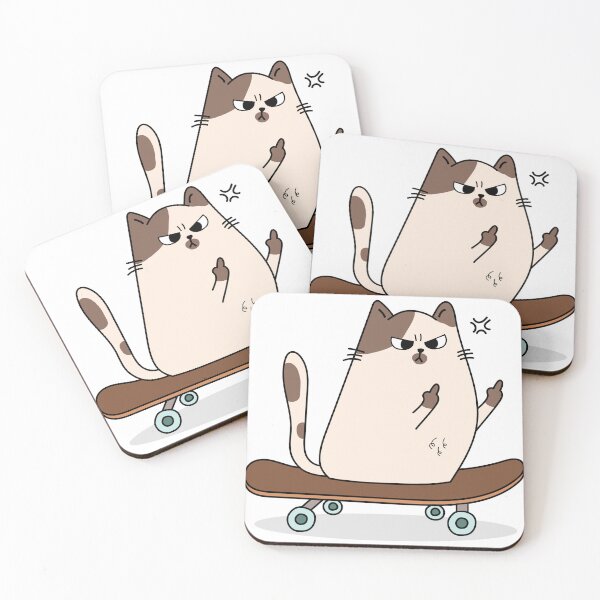 Item preview, fluff you angry grumpy cat showing fuck you symbol on the skateboard designed and sold by Faissal Thomass.