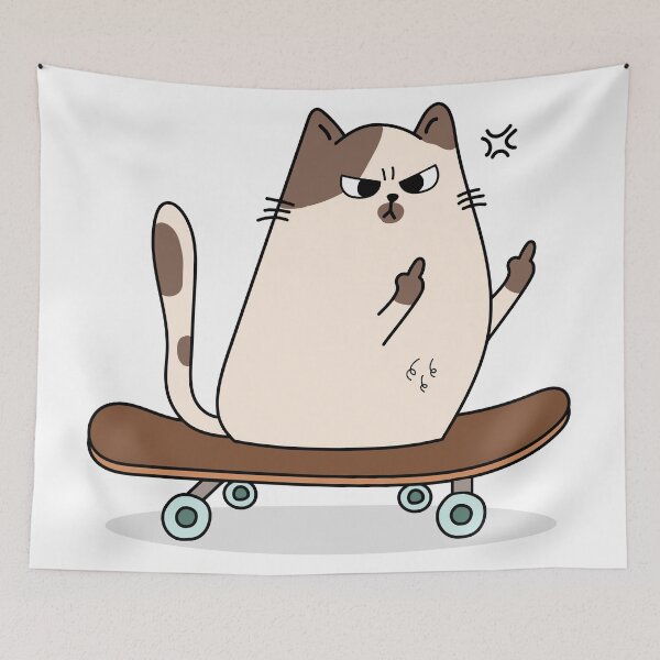 Item preview, fluff you angry grumpy cat showing fuck you symbol on the skateboard designed and sold by Faissal Thomass.