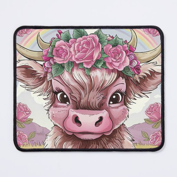 Aperçu de l'œuvre Impression artistique florale fantaisiste de vache des Highlands créée et vendue par WILDEVIOLET.
