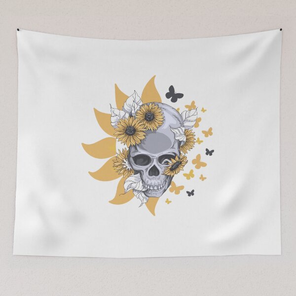 Item preview, Skull with Sunflowers and Butterflies designed and sold by PixelsNBows.