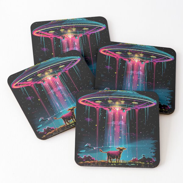 Item preview, Neon UFO Cow Abduction designed and sold by FrostyForge.