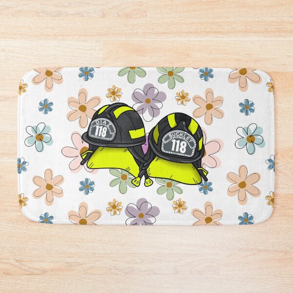 Item preview, Evan Buckley and Eddie Diaz firefighter helmets with flower background designed and sold by AnnesCreatives.