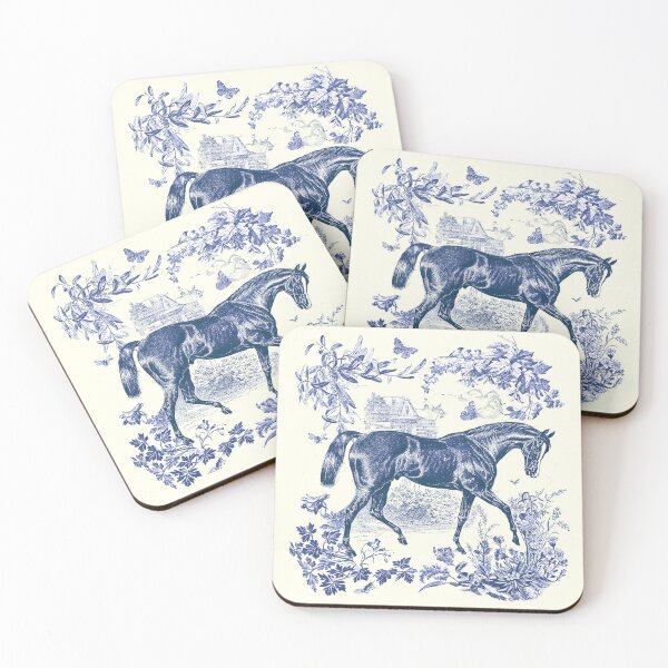 Item preview, Elegant Stylish Vintage Chic Horse Blue Floral Toile  designed and sold by tanjica.