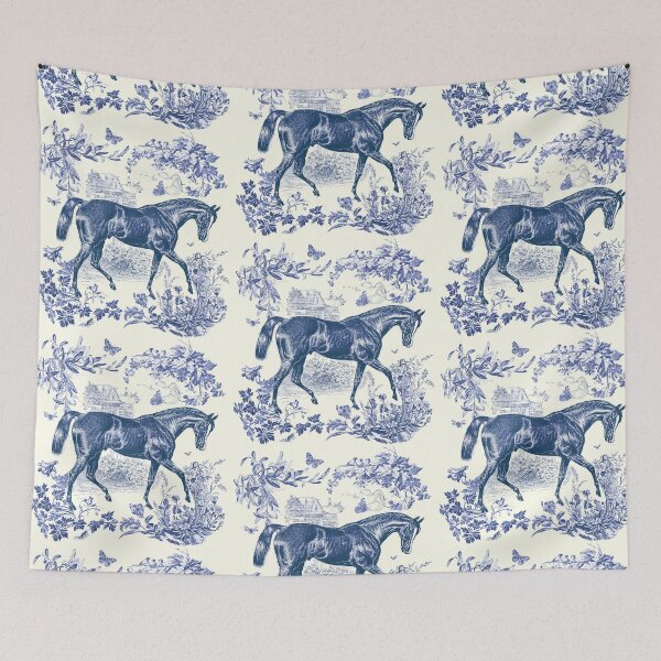 Item preview, Elegant Stylish Vintage Chic Horse Blue Floral Toile  designed and sold by tanjica.