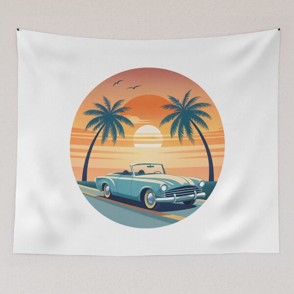Item preview, Classic Car California Sunset Drive Retro Style designed and sold by ZeptepiTrends.