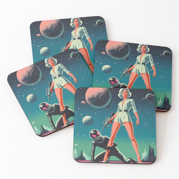 Item preview, Retro science fiction Woman warrior and alien 1960s  designed and sold by RESToRAPTOR.