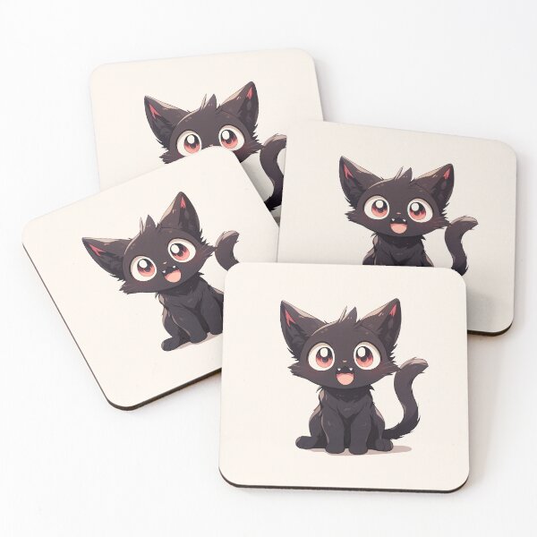 Item preview, Cute Kawaii Happy Anime Black Cat Kitty Smiling designed and sold by CozyKawaiiArt.