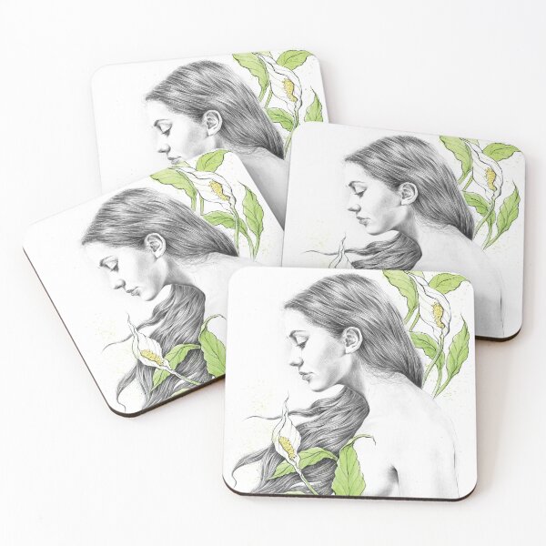 Item preview, Peace Lily Girl Woman with Flowers Drawing Art designed and sold by edrawings38.
