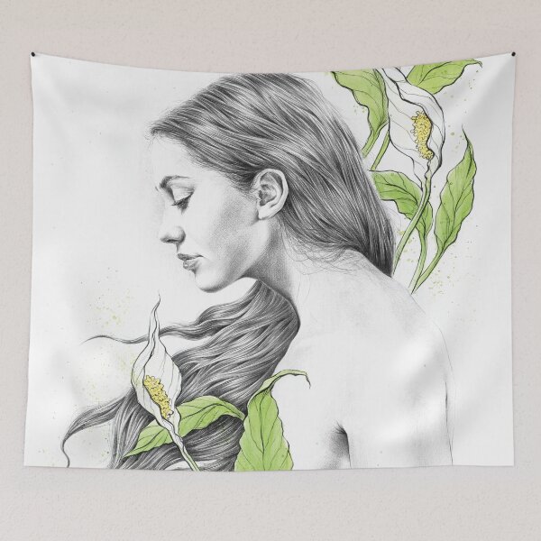 Item preview, Peace Lily Girl Woman with Flowers Drawing Art designed and sold by edrawings38.