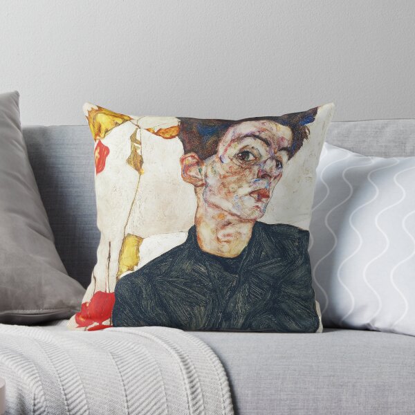 HD Selbstporträt mit Physalis von Egon Schiele 1914 HIGH DEFINITION Dekokissen