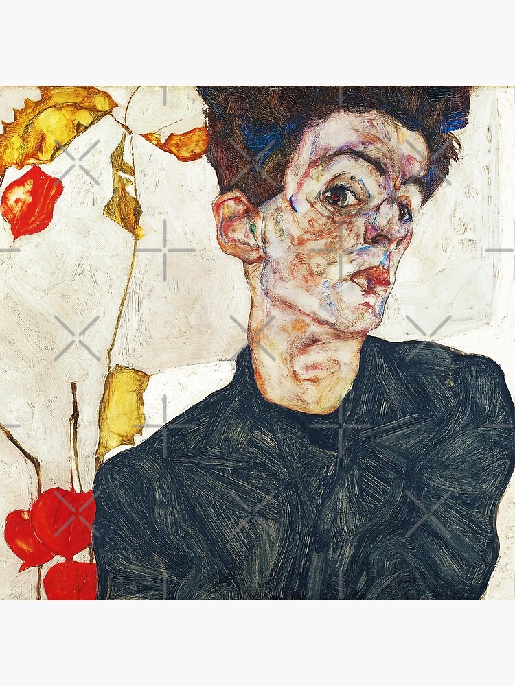 HD Self Portrait with Physalis by Egon Schiele 1914 HIGH DEFINITION by mindthecherry