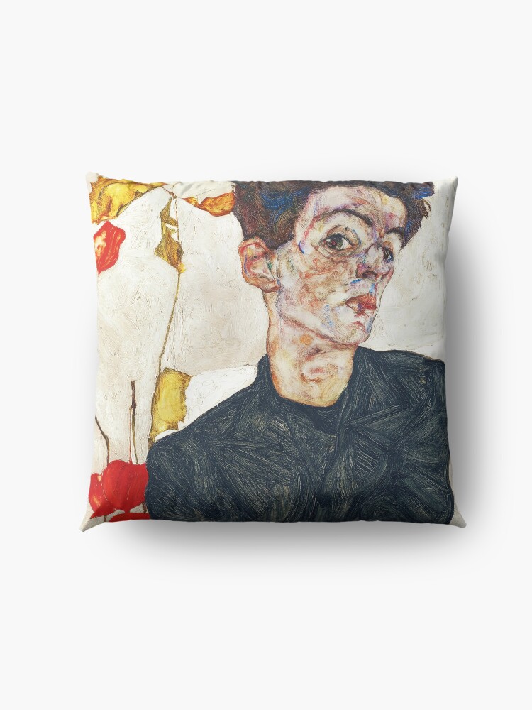 Alternate view of HD Self Portrait with Physalis by Egon Schiele 1914 HIGH DEFINITION Floor Pillow