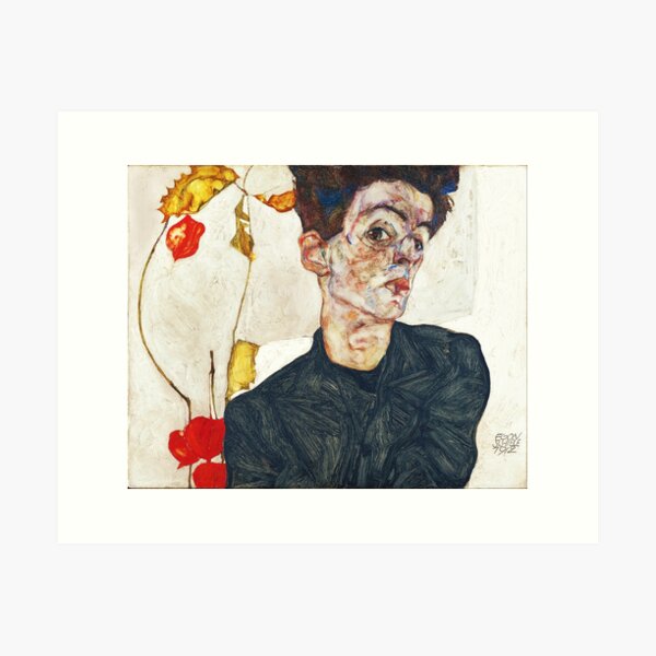 Item preview, HD Self Portrait with Physalis by Egon Schiele 1914 HIGH DEFINITION designed and sold by MINDTHECHERRY.