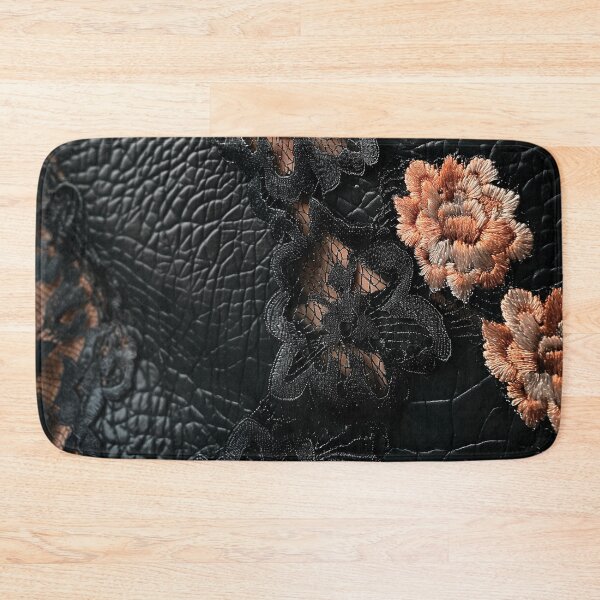 Item preview, Black leather texture and peach fuzz embroidered flowers designed and sold by Fantasyplus.