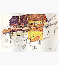 HD Old Houses in Krumau, Egon Schiele 1914 HIGH DEFINITION Poster