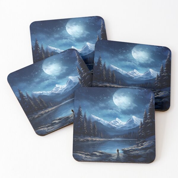 Item preview, Winter Journey: A Night Landscape with Snowy Mountains, Lake, and Trees Illuminated by the Moon designed and sold by Shirtastically.