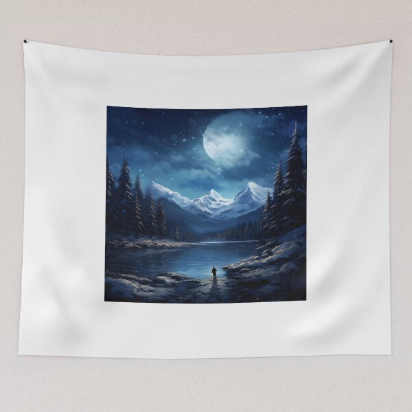 Item preview, Winter Journey: A Night Landscape with Snowy Mountains, Lake, and Trees Illuminated by the Moon designed and sold by Shirtastically.