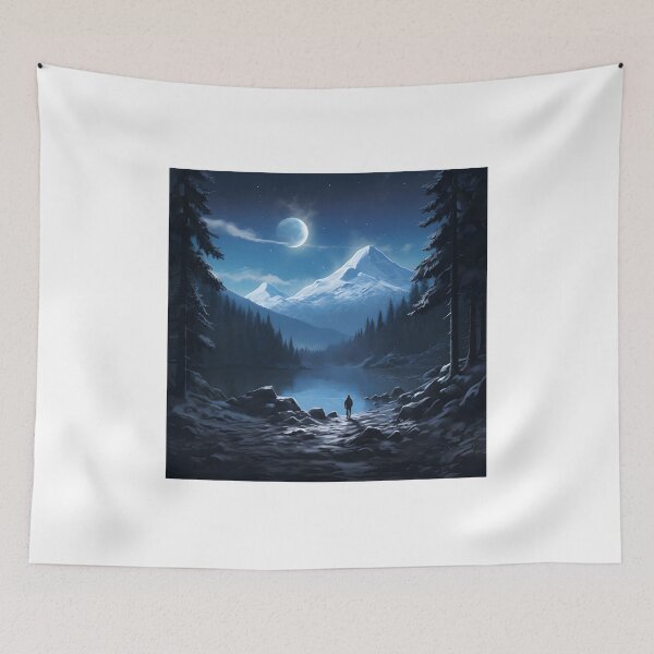 Item preview, Winter Journey: A Night Landscape with Snowy Mountains, Lake, and Trees Illuminated by the Moon designed and sold by Shirtastically.