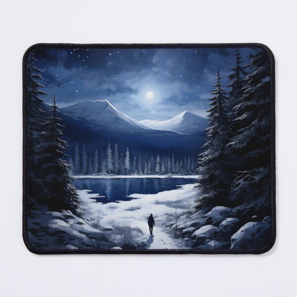 Item preview, Winter Journey: A Night Landscape with Snowy Mountains, Lake, and Trees Illuminated by the Moon designed and sold by Shirtastically.