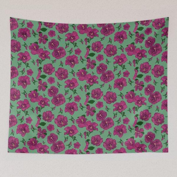 Item preview, Rose of Sharon Hibiscus Magenta on Soft Green Repeat 5748 designed and sold by Art in My Loft.