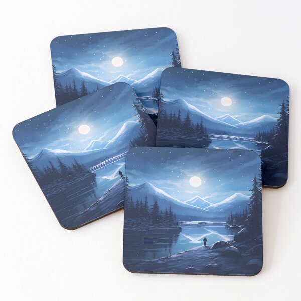 Item preview, Winter Journey: A Night Landscape with Snowy Mountains, Lake, and Trees Illuminated by the Moon designed and sold by Shirtastically.