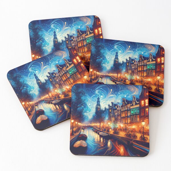 Item preview, Amsterdam's Twilight Whorls: Canals Aglow with Life designed and sold by leyfinder.