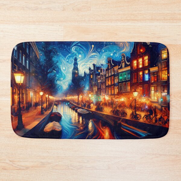 Item preview, Amsterdam's Twilight Whorls: Canals Aglow with Life designed and sold by leyfinder.